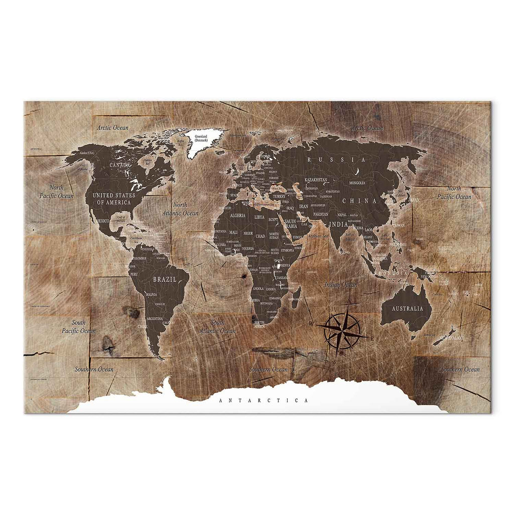 Wooden Mosaic World Map Canvas Print