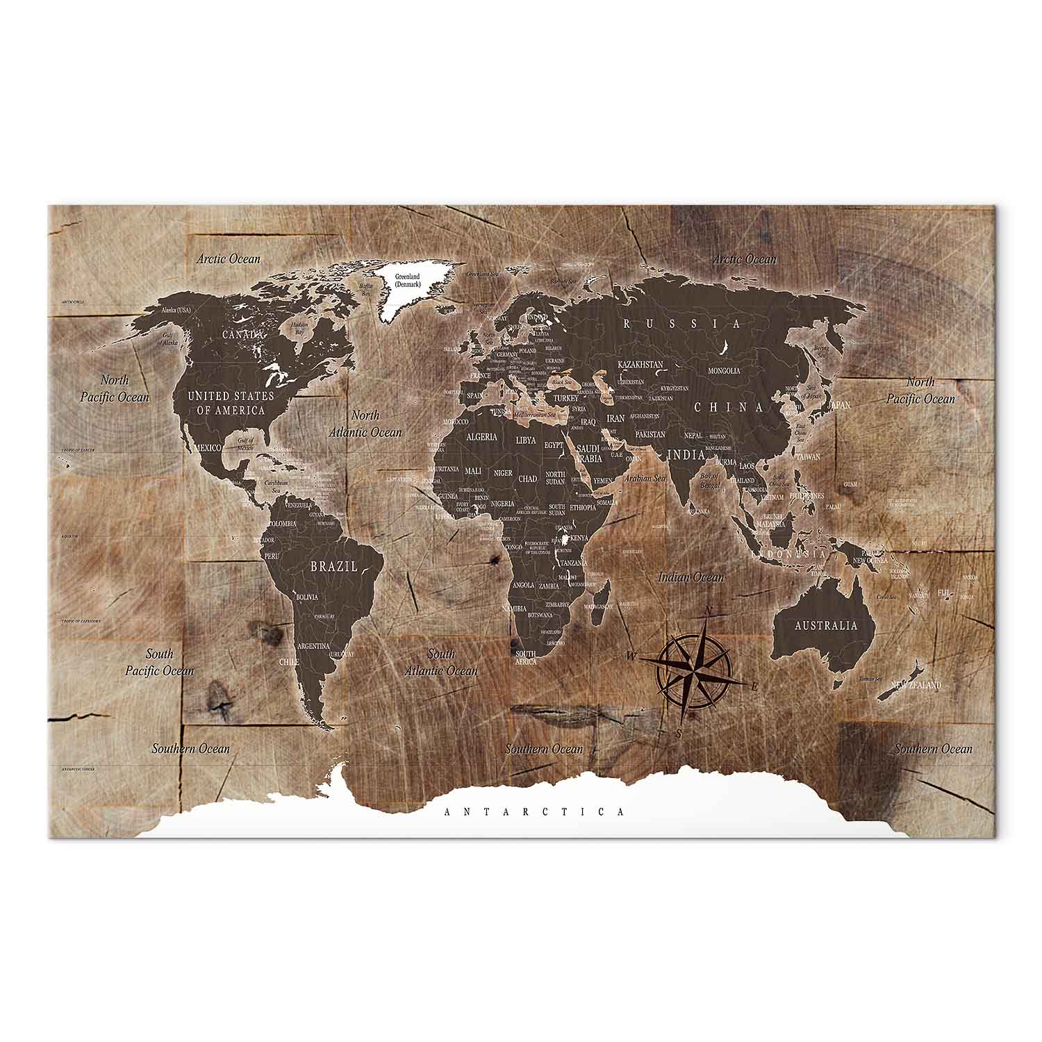Wooden Mosaic World Map Canvas Print