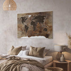 Wooden Mosaic World Map Canvas Print