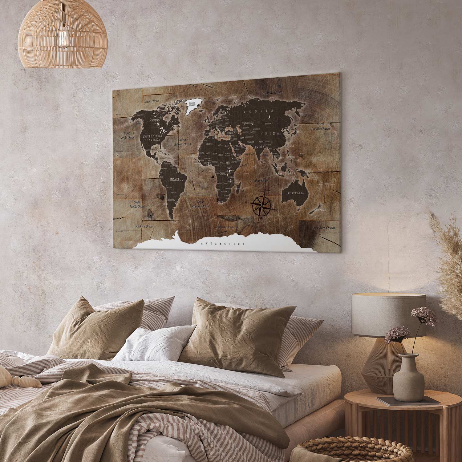 Wooden Mosaic World Map Canvas Print