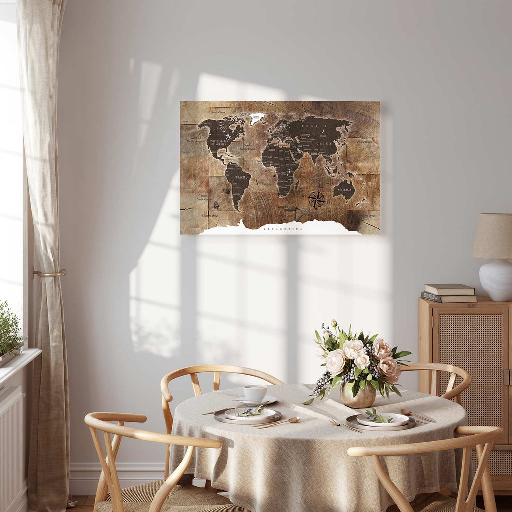 Wooden Mosaic World Map Canvas Print