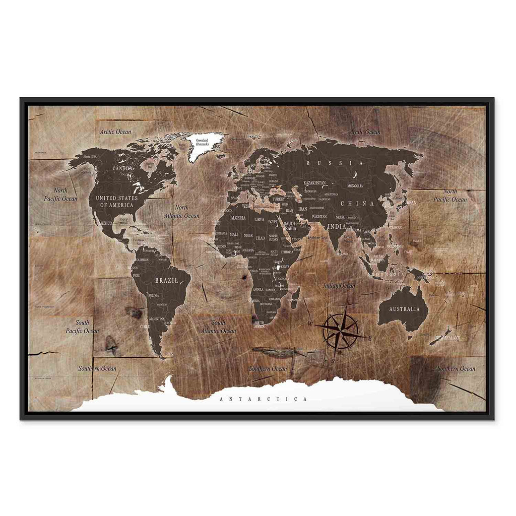 Wooden Mosaic World Map Canvas Print
