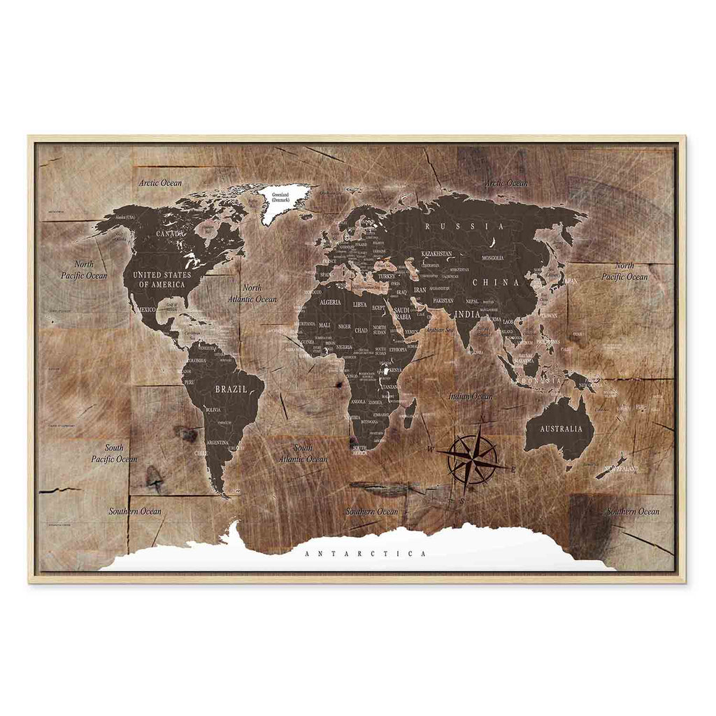 Wooden Mosaic World Map Canvas Print