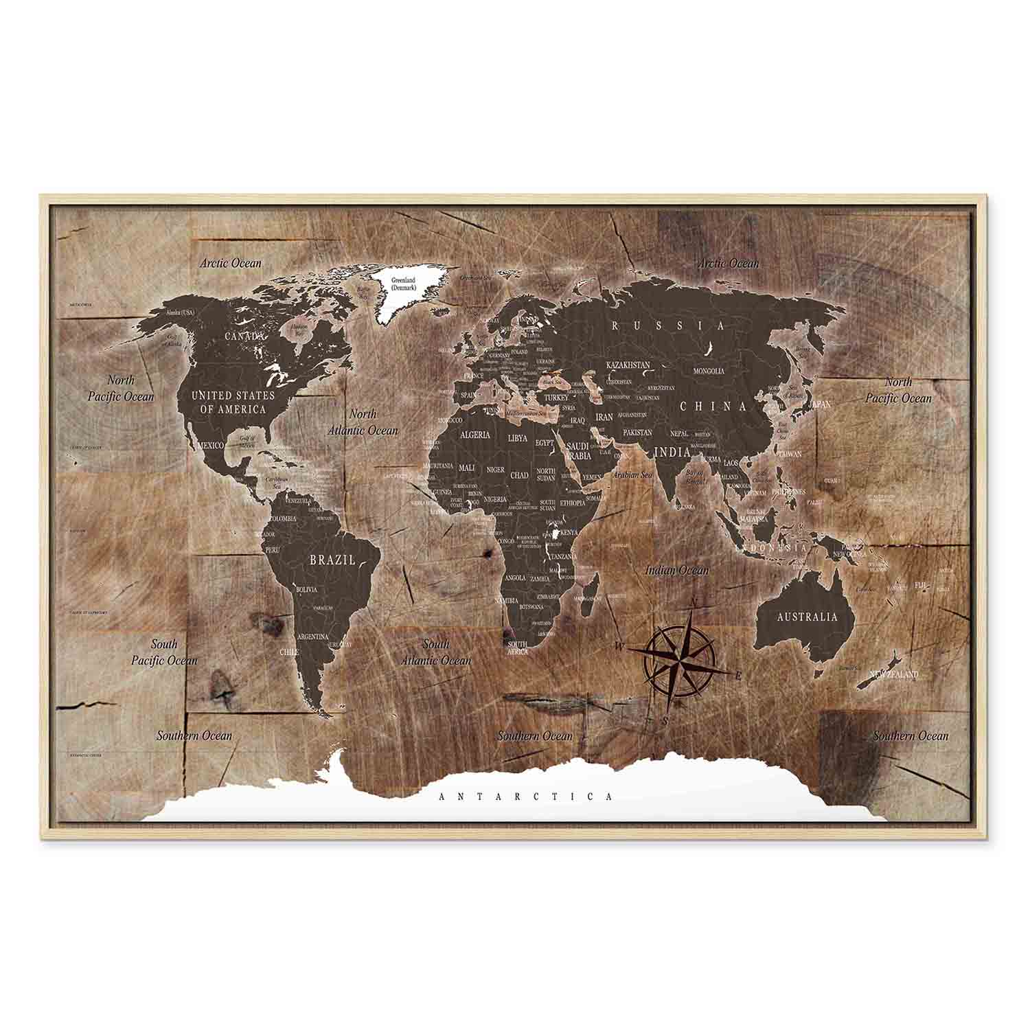 Wooden Mosaic World Map Canvas Print