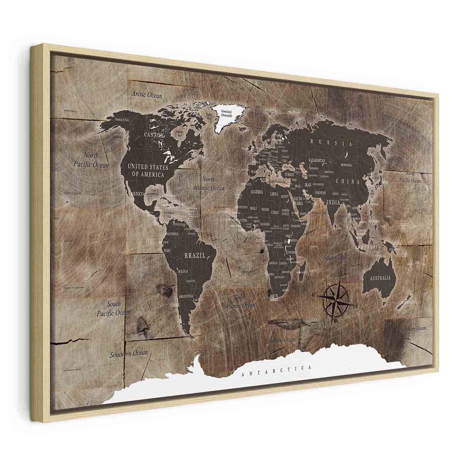 Wooden Mosaic World Map Canvas Print