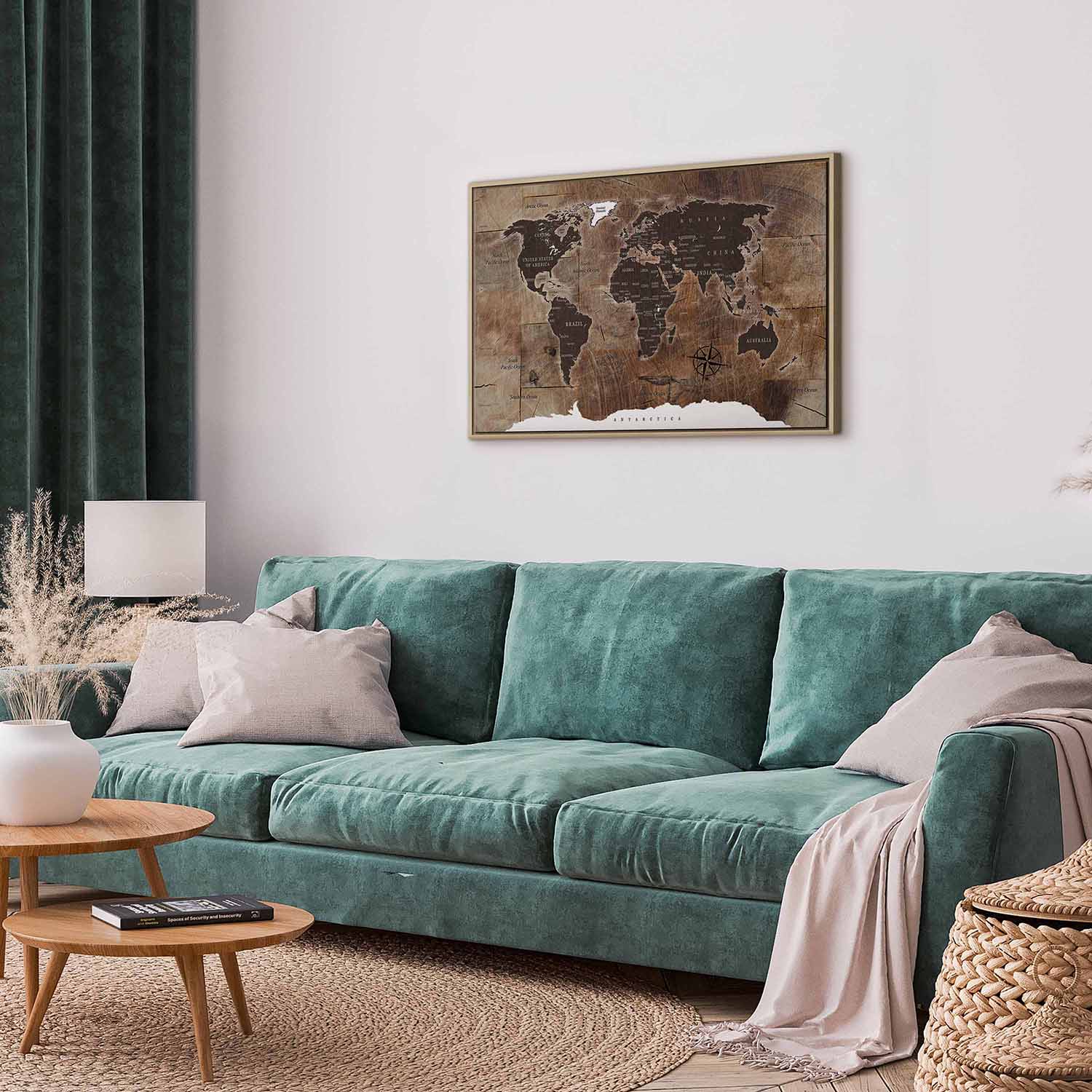 Wooden Mosaic World Map Canvas Print