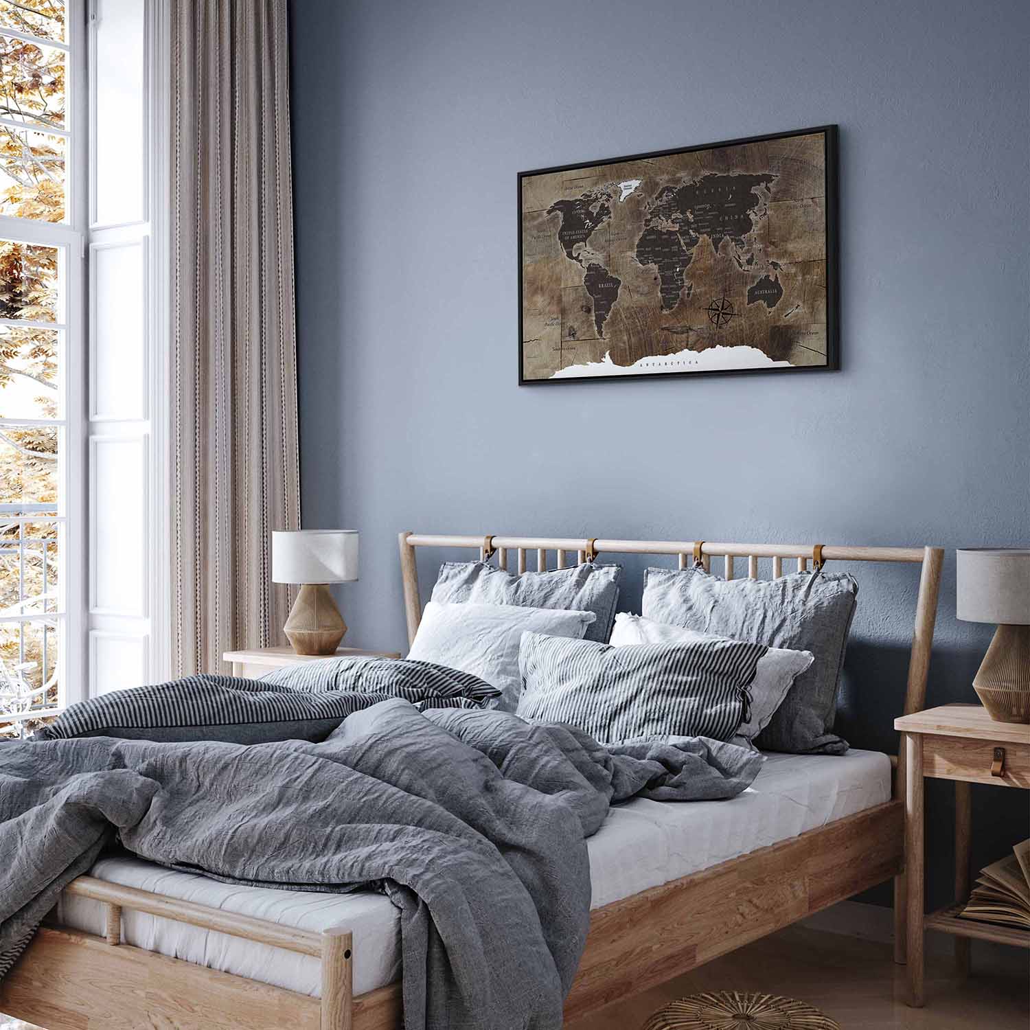 Wooden Mosaic World Map Canvas Print