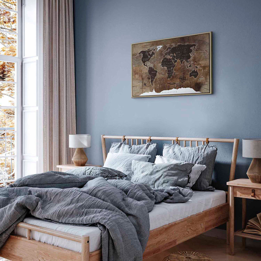 Wooden Mosaic World Map Canvas Print