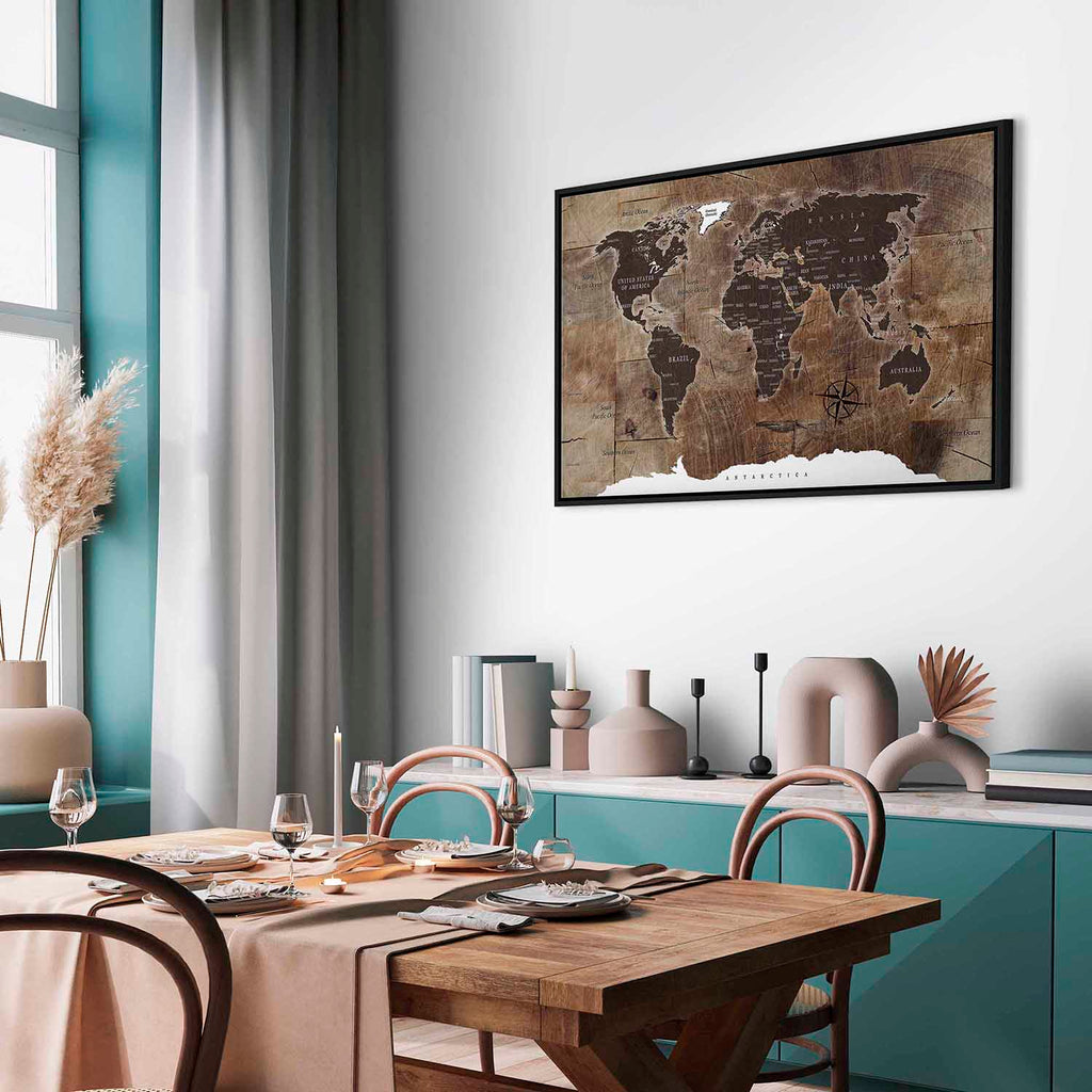 Wooden Mosaic World Map Canvas Print