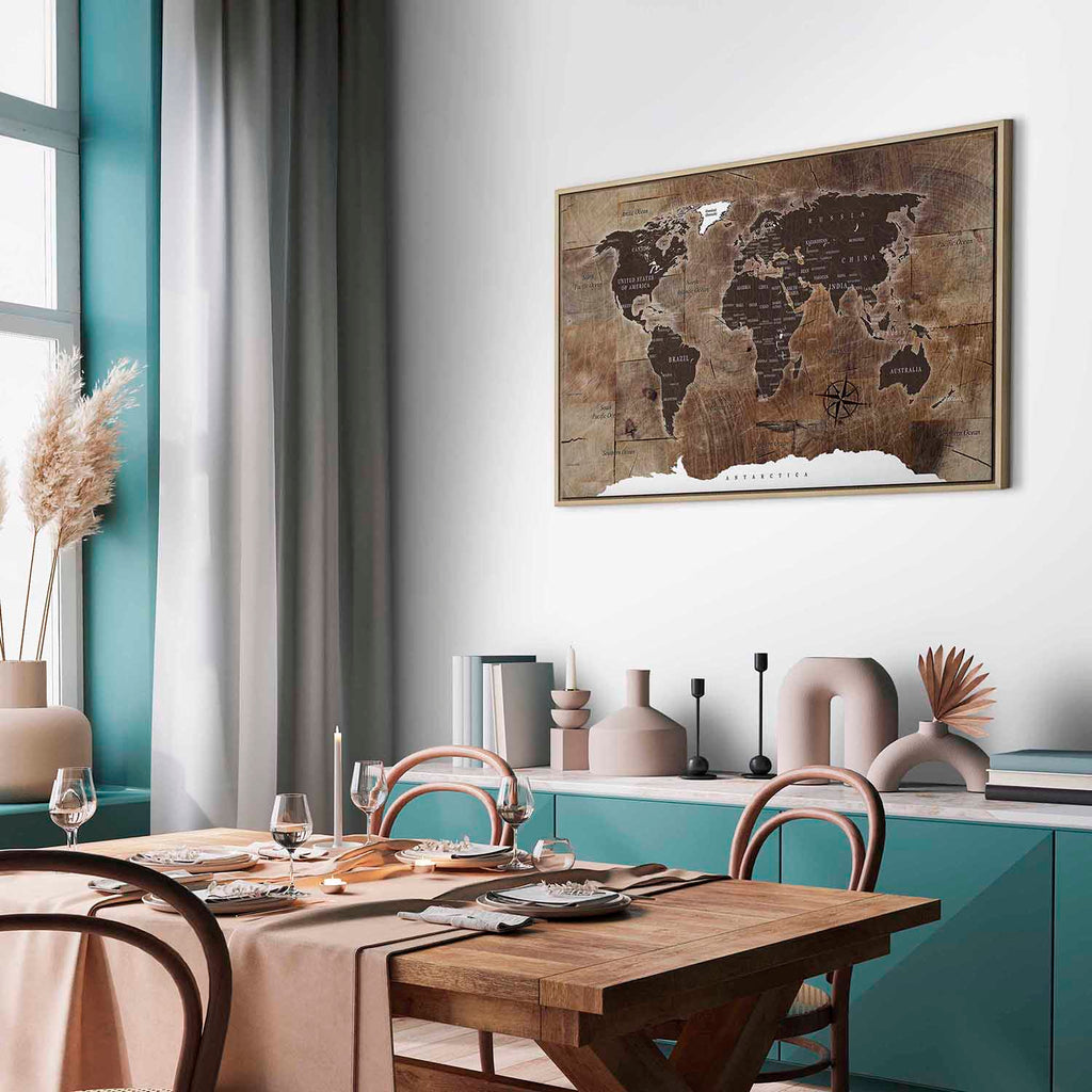 Wooden Mosaic World Map Canvas Print