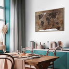 Wooden Mosaic World Map Canvas Print