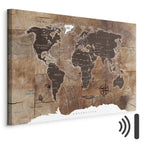 Wooden Mosaic World Map Canvas Print
