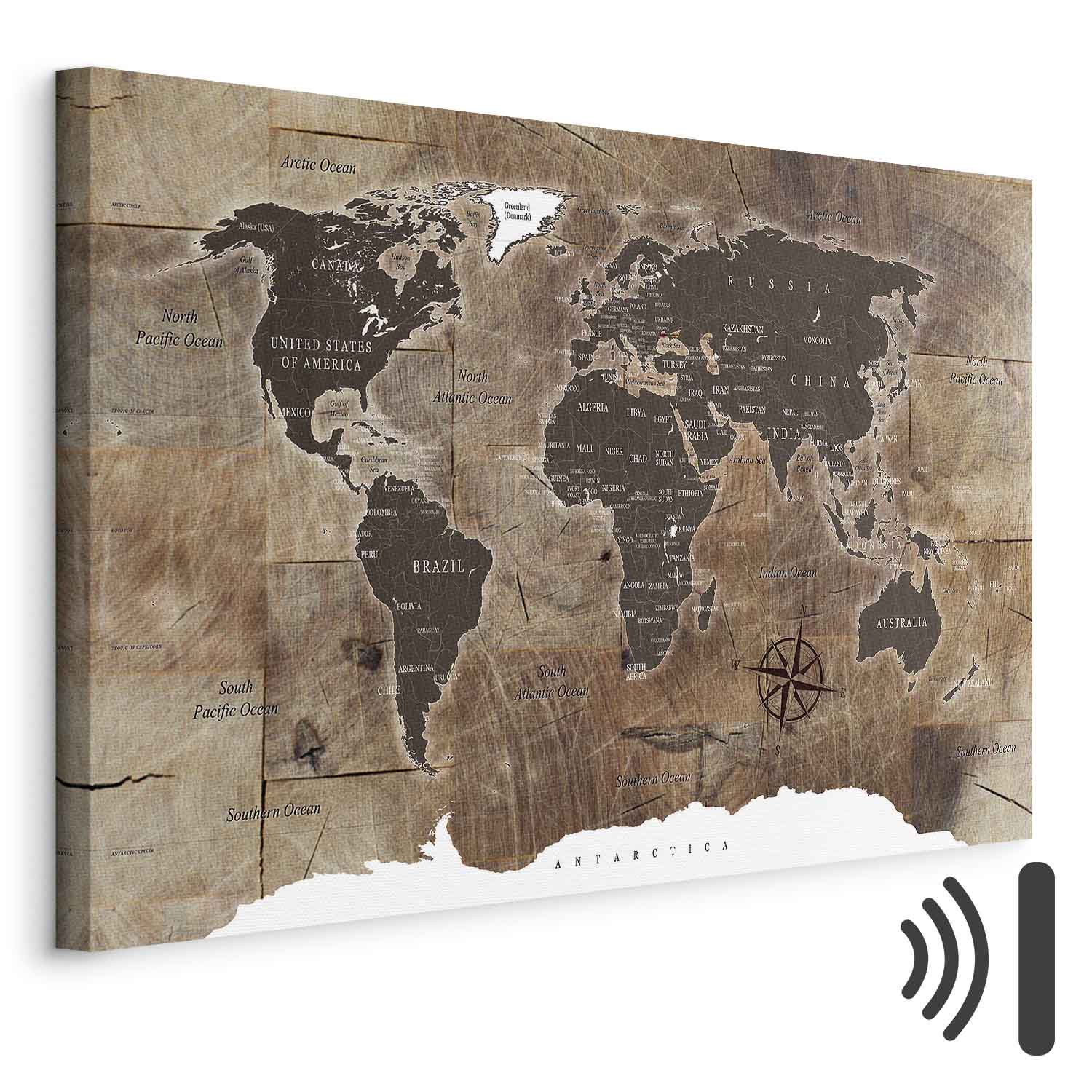 Wooden Mosaic World Map Canvas Print