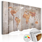 Wooden World Map Compass Decorative Pinboard