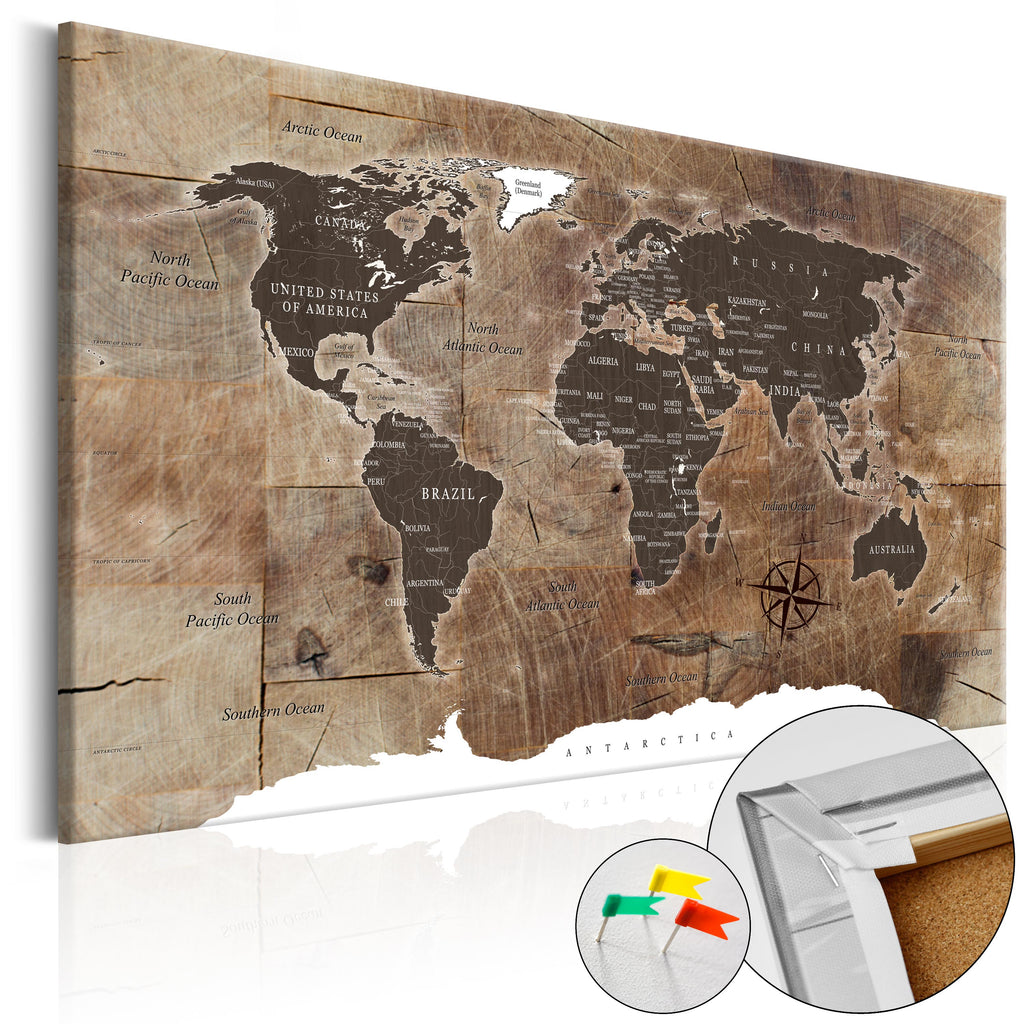 Wooden World Map Mosaic Decorative Pinboard