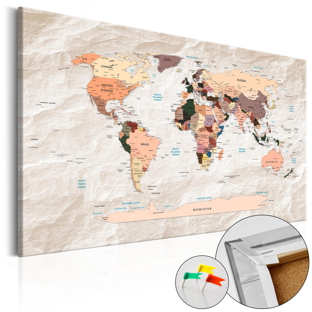Stone Ocean World Map Decorative Pinboard