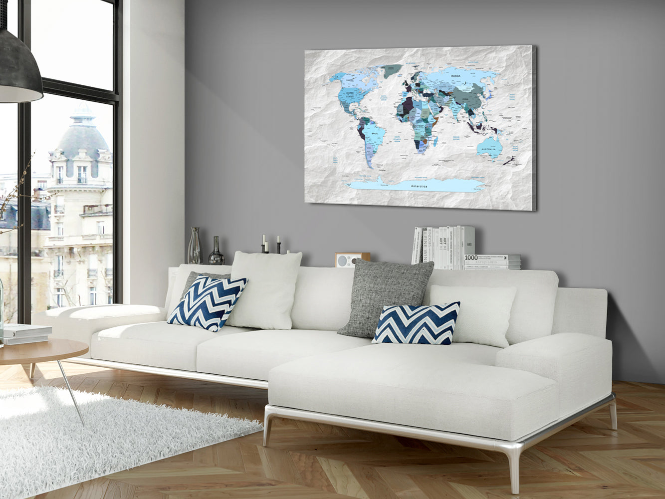 Blue World Map Stone Decorative Pinboard