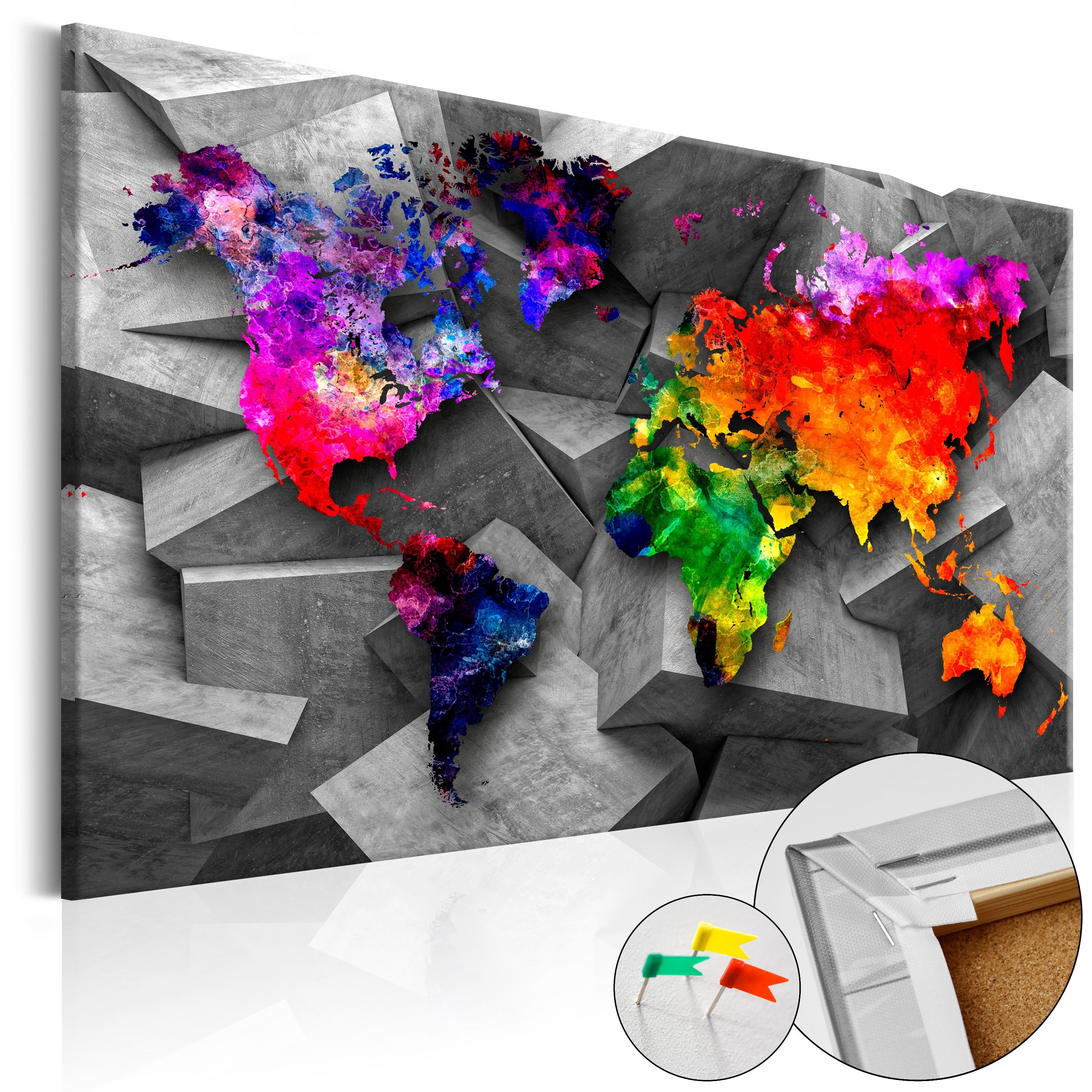 Colorful 3D Cubic World Map Decorative Pinboard
