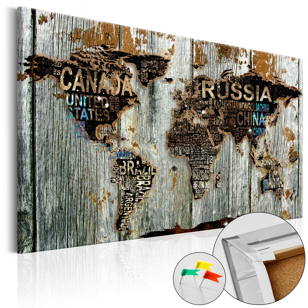 Continents Star Map Wooden Border Decorative Pinboard