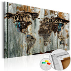 Continents Star Map Wooden Border Decorative Pinboard