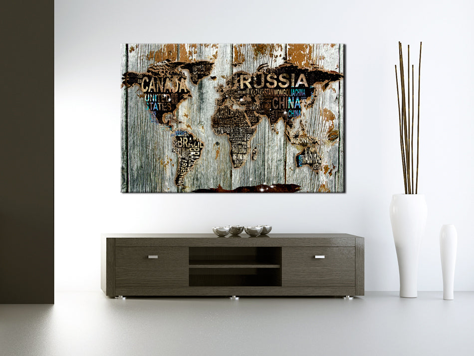 Continents Star Map Wooden Border Decorative Pinboard