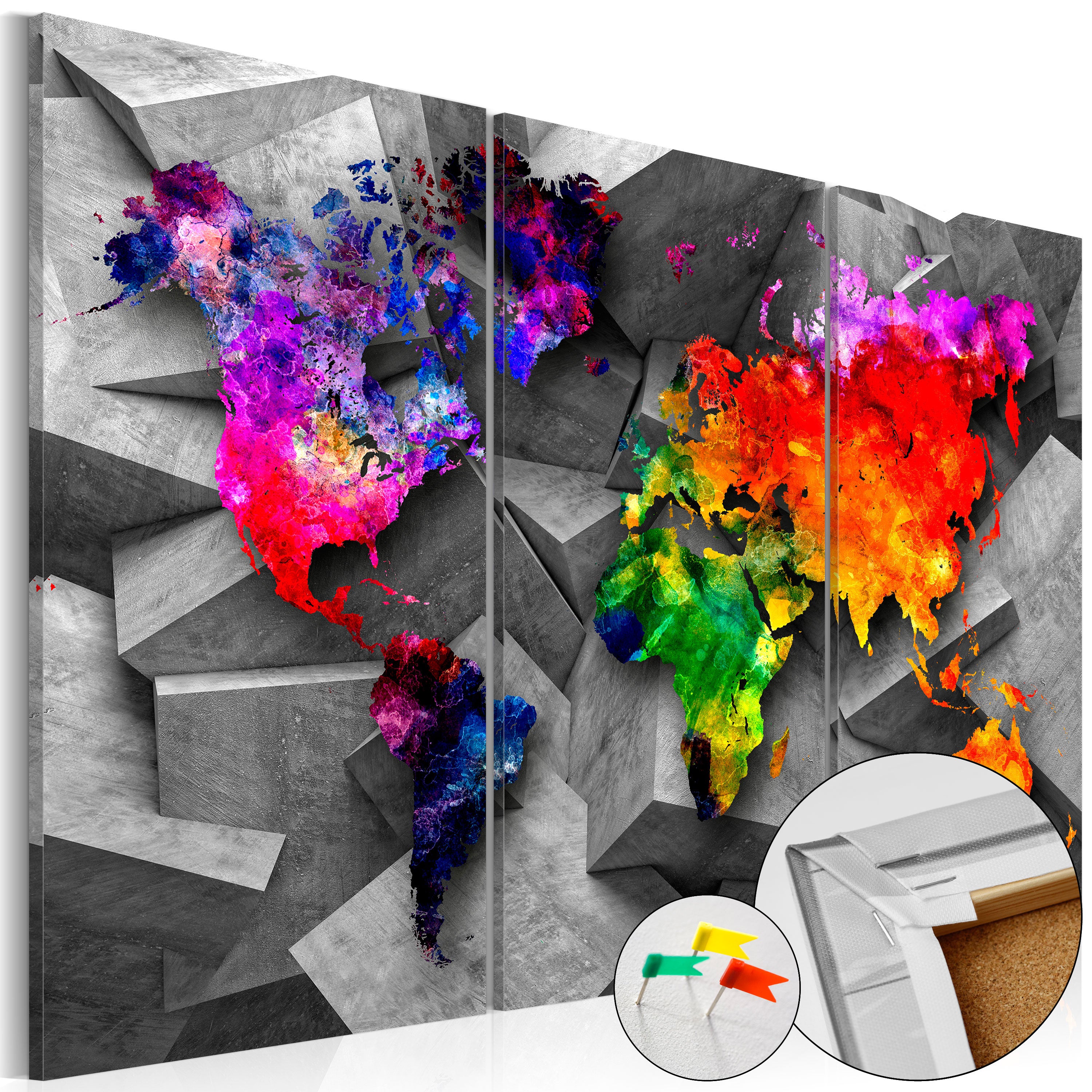 Colorful 3D World Map Decorative Pinboard