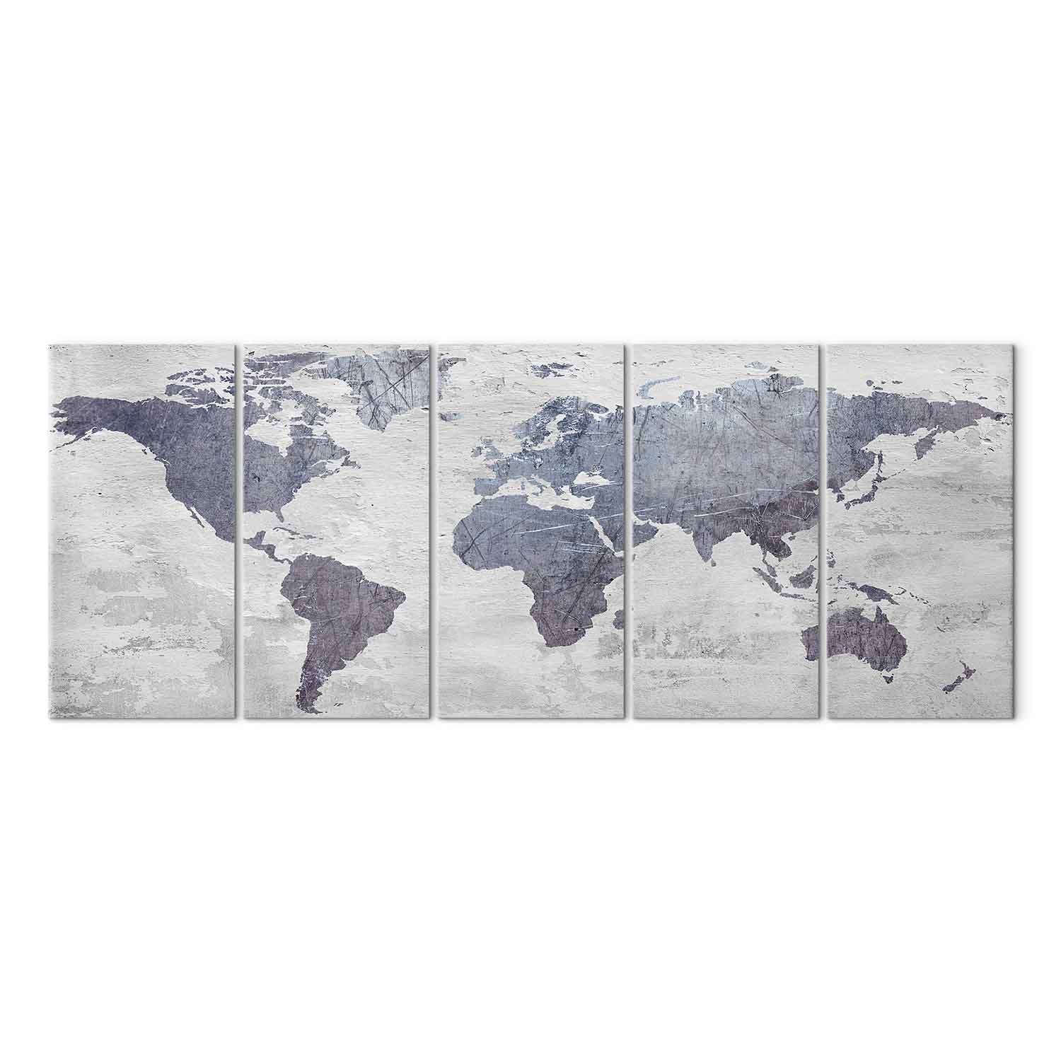 Concrete World Map Canvas Print (5 Parts) Narrow