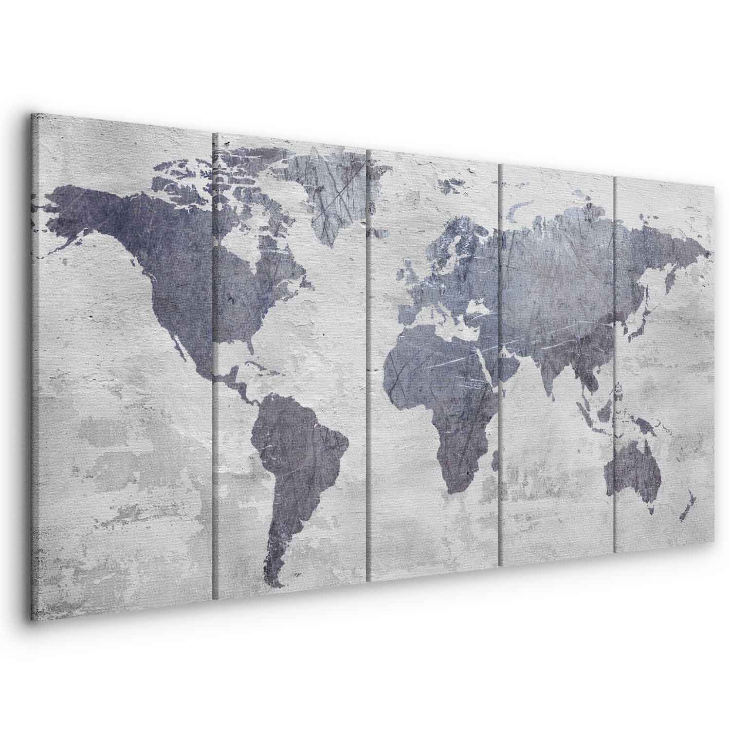 Concrete World Map Canvas Print (5 Parts) Narrow