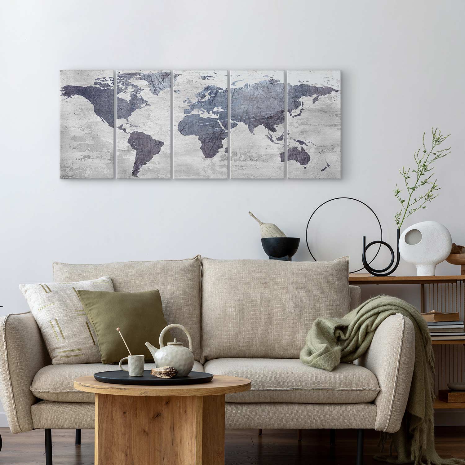 Concrete World Map Canvas Print (5 Parts) Narrow