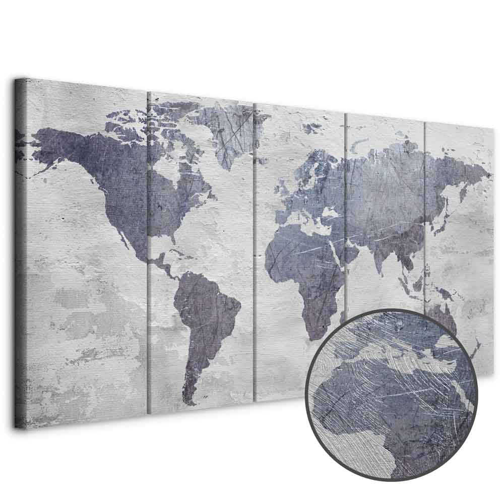 Concrete World Map Canvas Print (5 Parts) Narrow