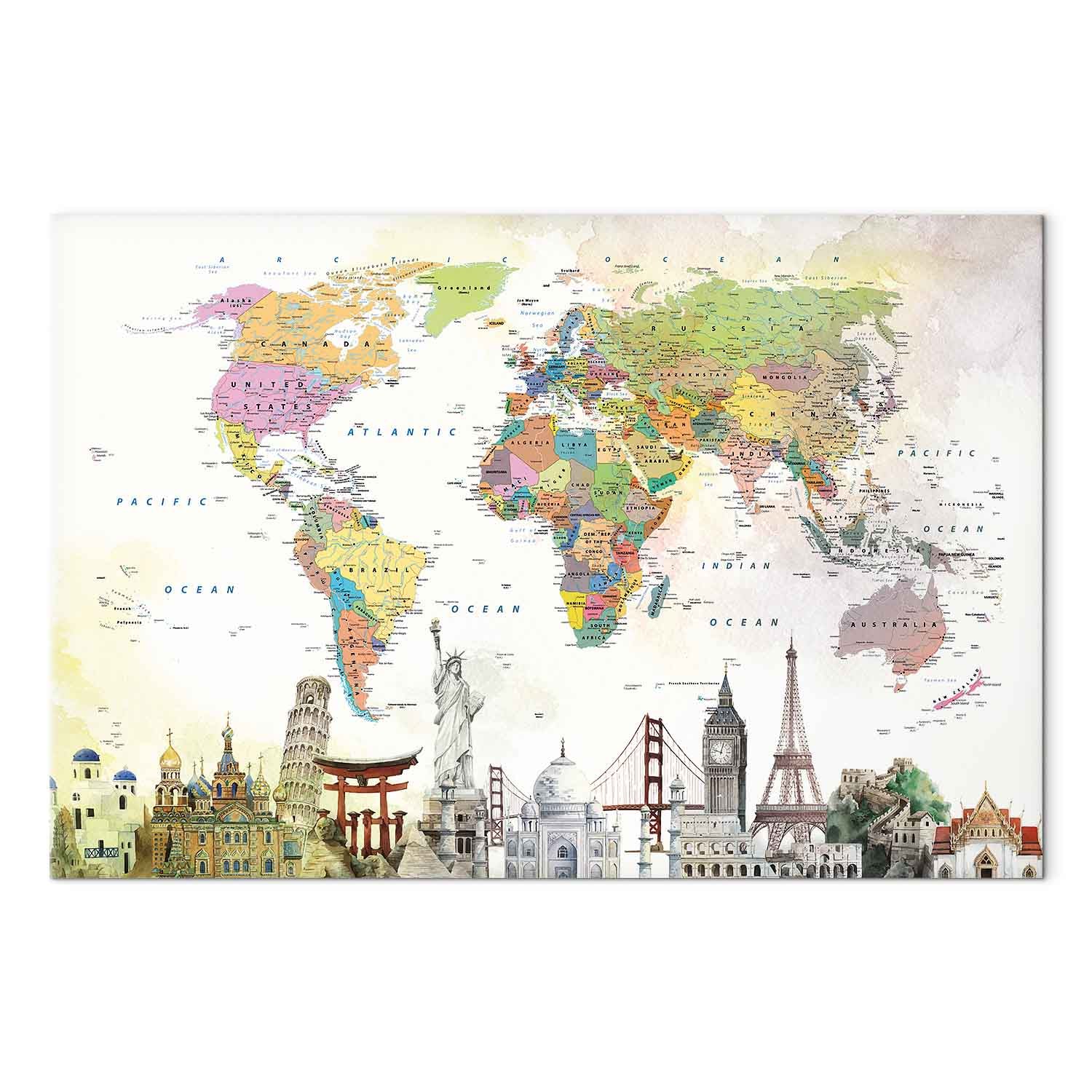Wonders of the World Colorful Map Canvas Print
