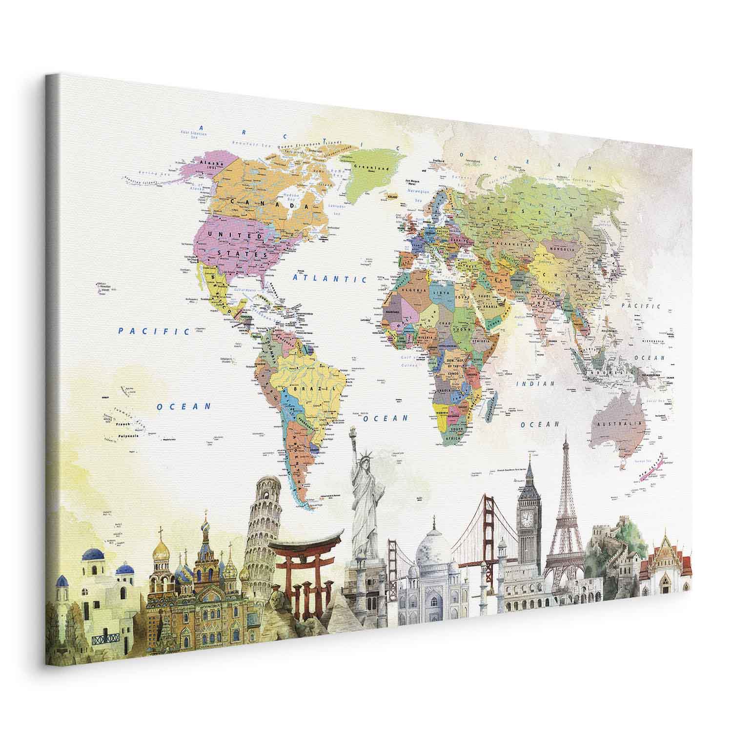 Wonders of the World Colorful Map Canvas Print