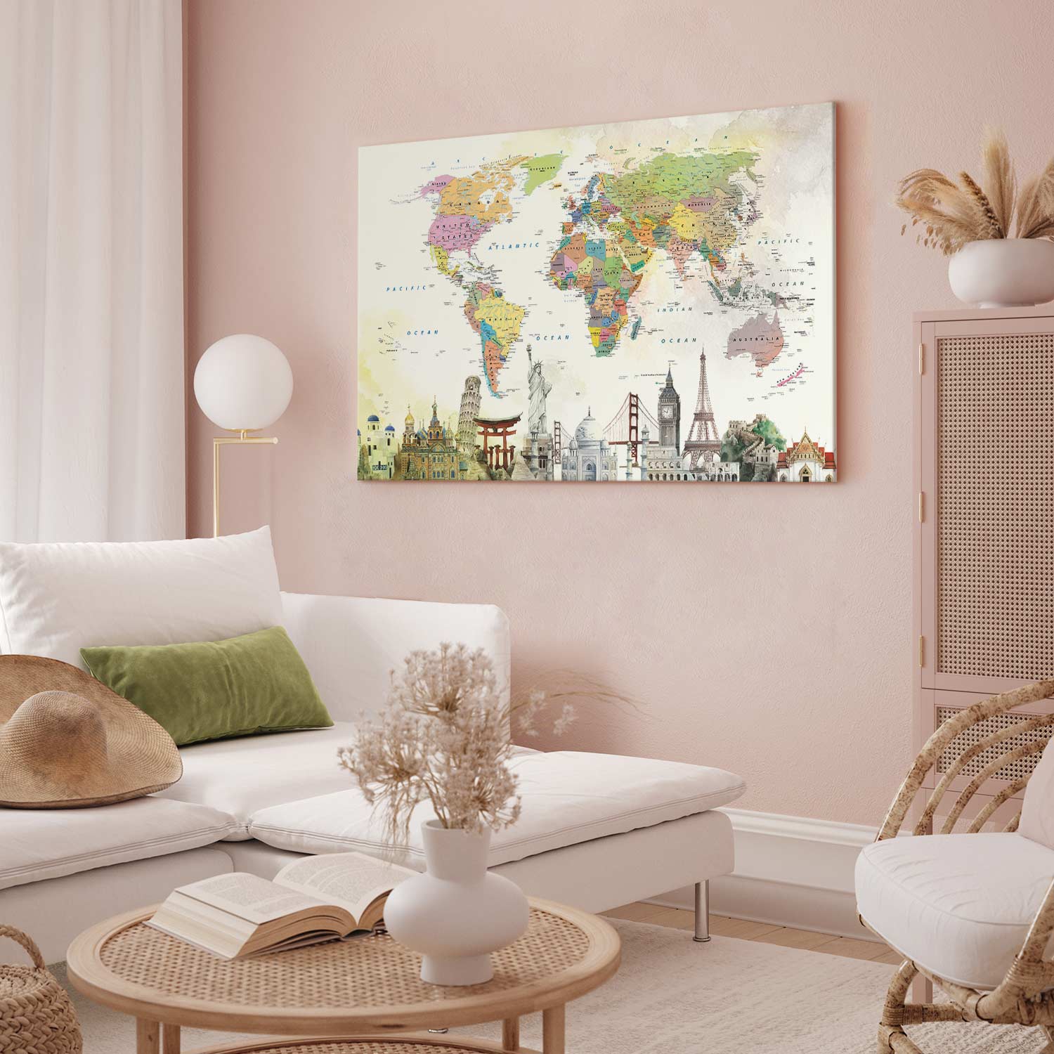 Wonders of the World Colorful Map Canvas Print