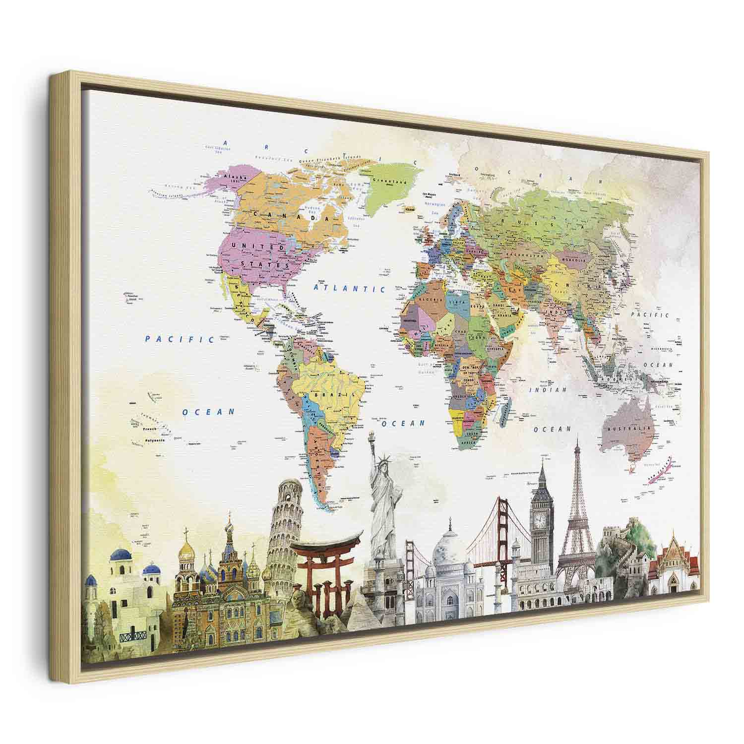 Wonders of the World Colorful Map Canvas Print