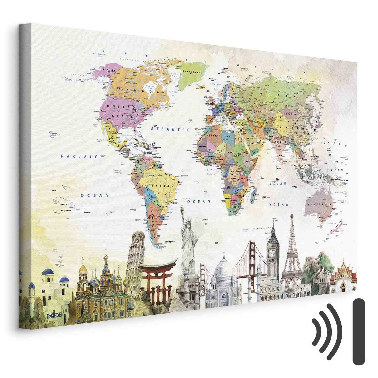 Wonders of the World Colorful Map Canvas Print