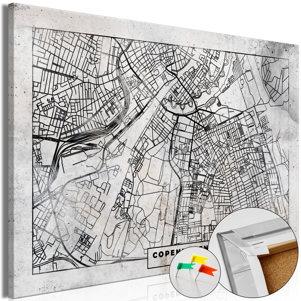 Copenhagen City Map Decorative Pinboard