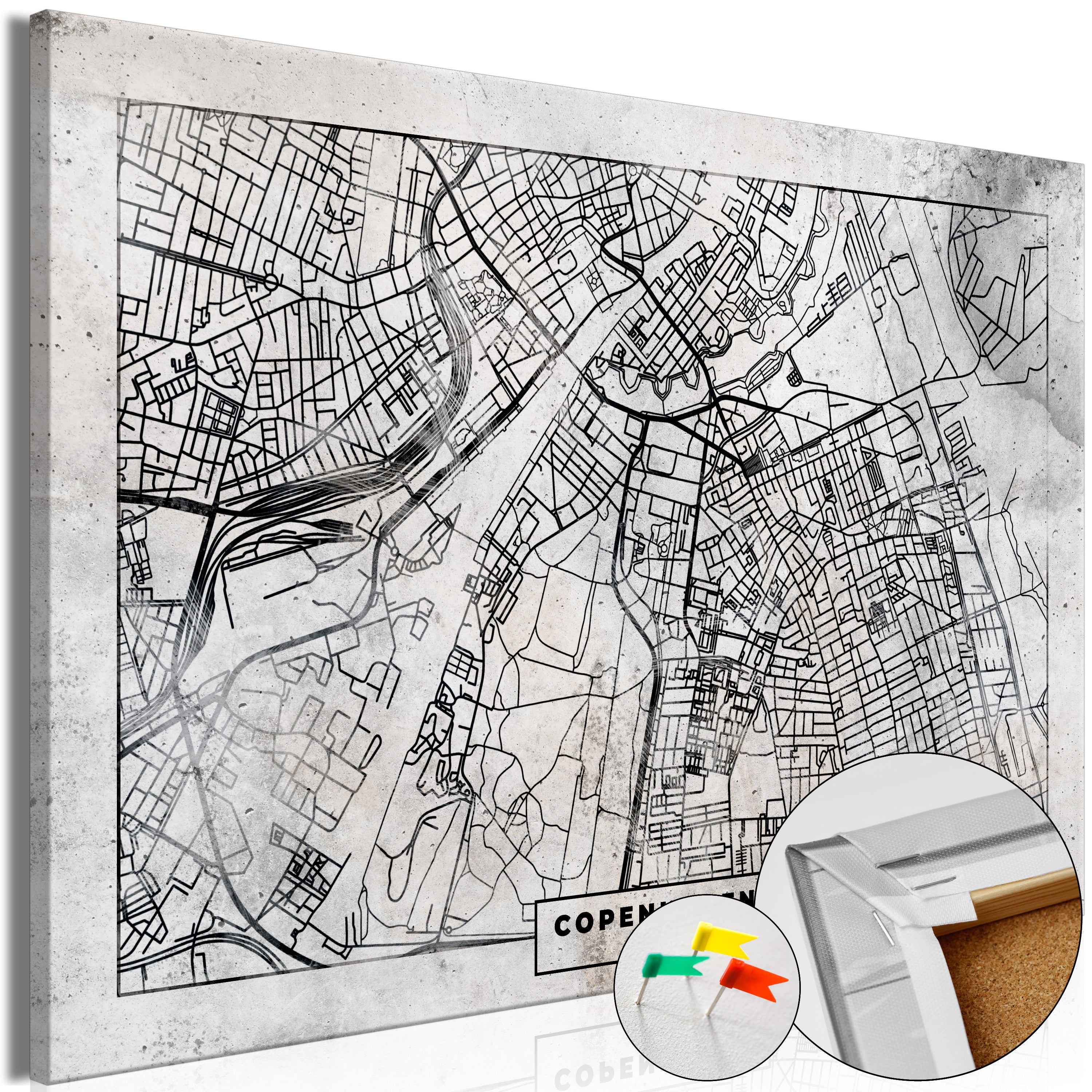 Copenhagen City Map Decorative Pinboard