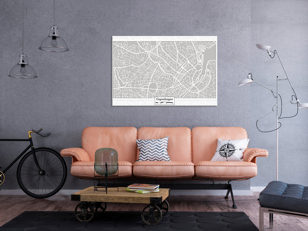 Copenhagen Map City Decorative Pinboard