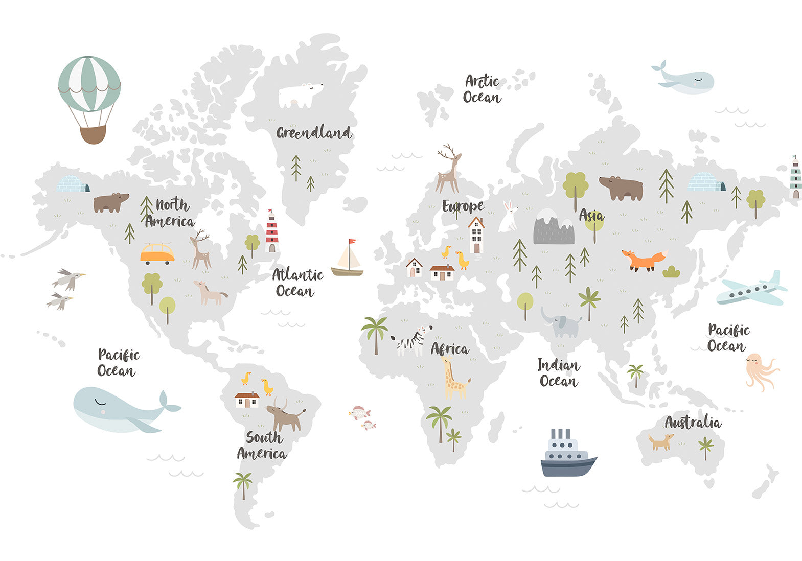 Wall Mural Minimalist Map for Children's Room