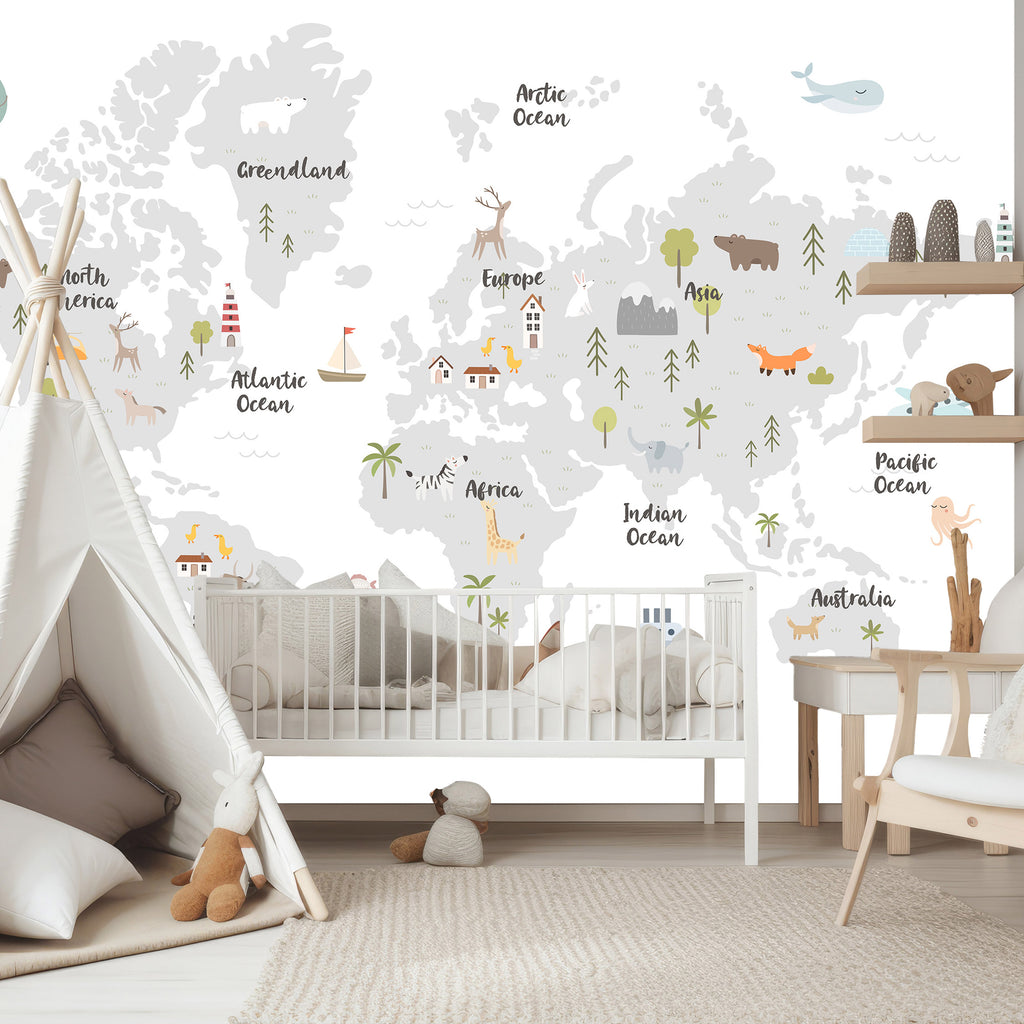 Wall Mural Minimalist Map for Children's Room