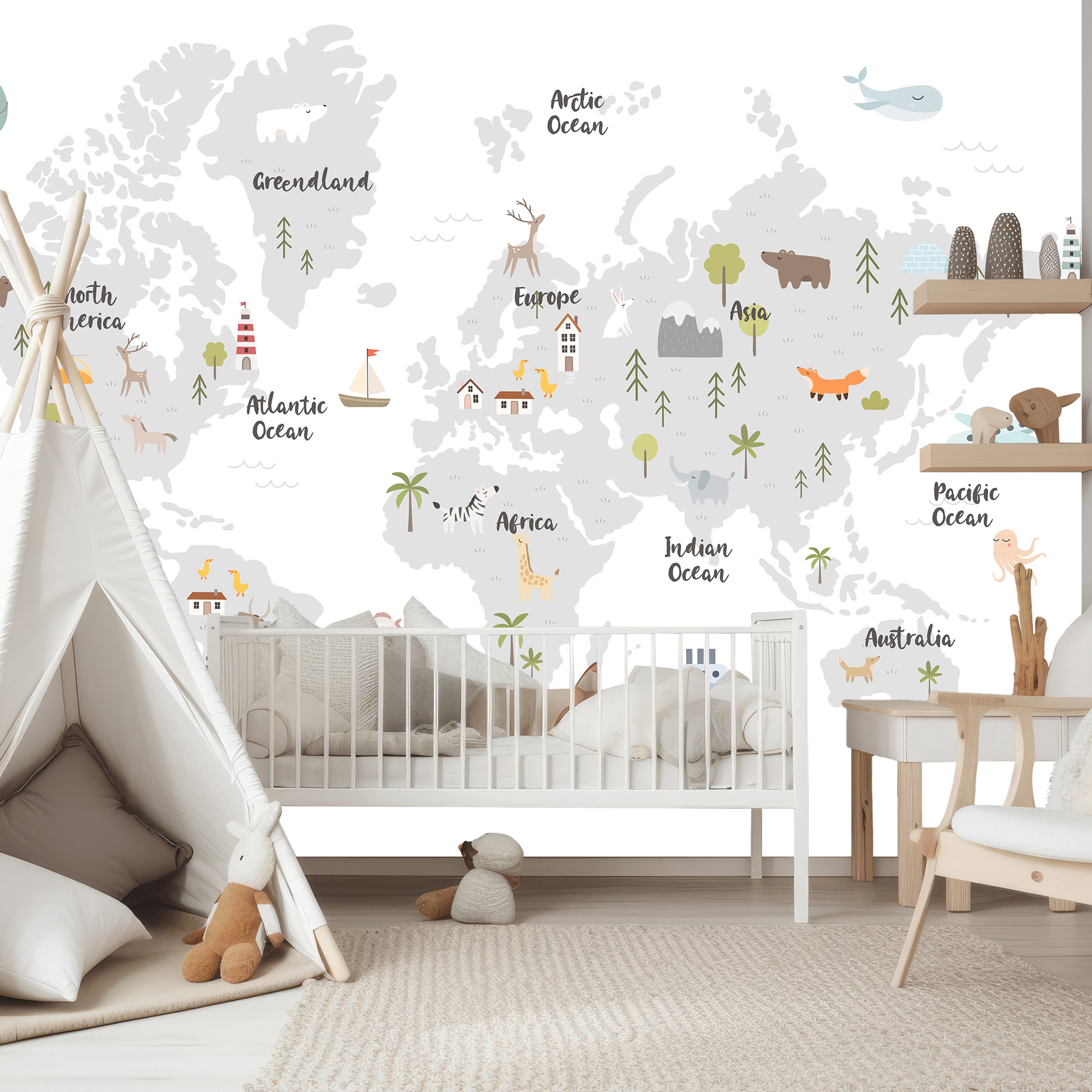 Wall Mural Minimalist Map for Children's Room