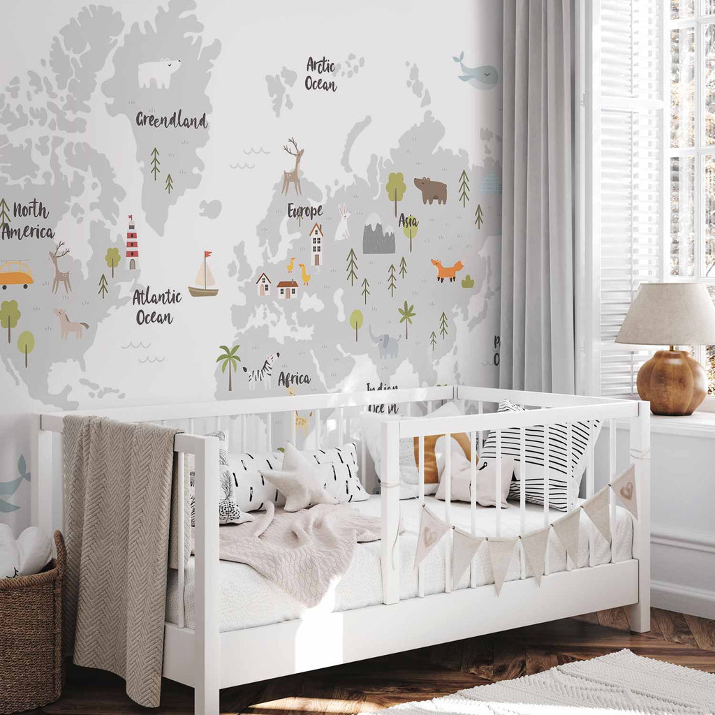 Minimalist World Map Children's Room Wall Mural