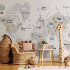 Minimalist World Map Children's Room Wall Mural