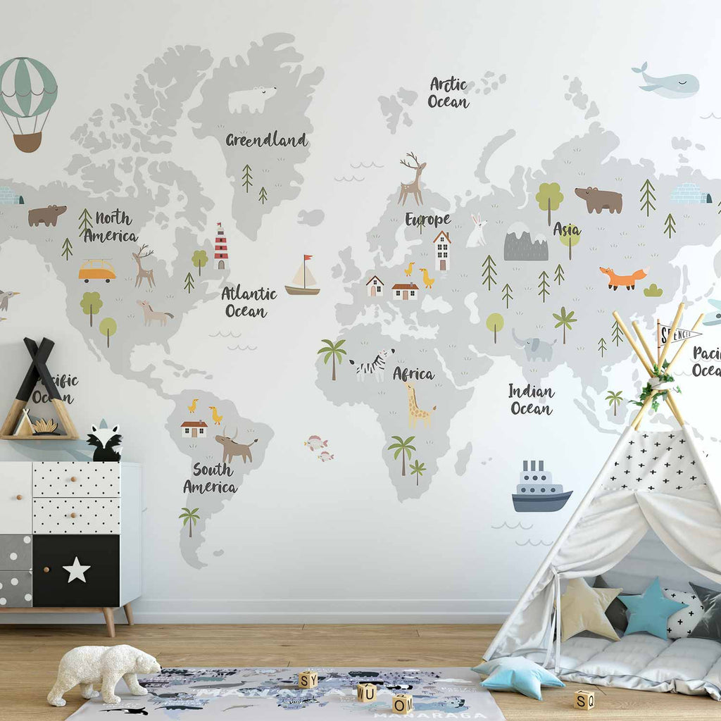 Wall Mural Minimalist Map for Children's Room