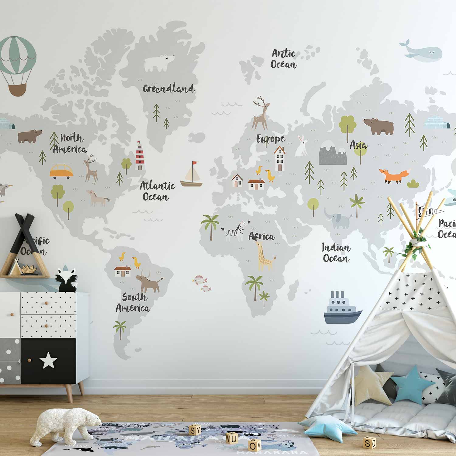 Wall Mural Minimalist Map for Children's Room