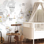 Minimalist World Map Children's Room Wall Mural