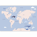 Wall Mural - Pastel Planet - Animals and Underwater Plants on a Map