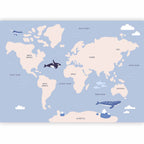 Wall Mural - Pastel Planet - Animals and Underwater Plants on a Map