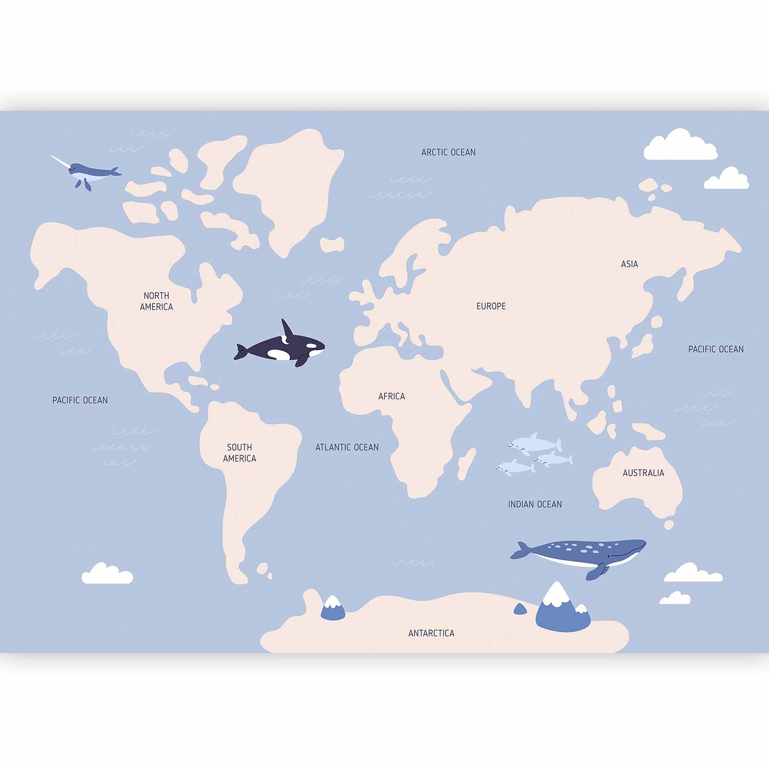 Wall Mural - Pastel Planet - Animals and Underwater Plants on a Map