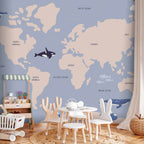 Wall Mural - Pastel Planet - Animals and Underwater Plants on a Map